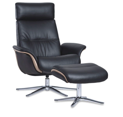 Space 5100 Chair and Ottoman- Tuxedo Leather/Walnut Trim/Classic Polished Base - Chapin Furniture
