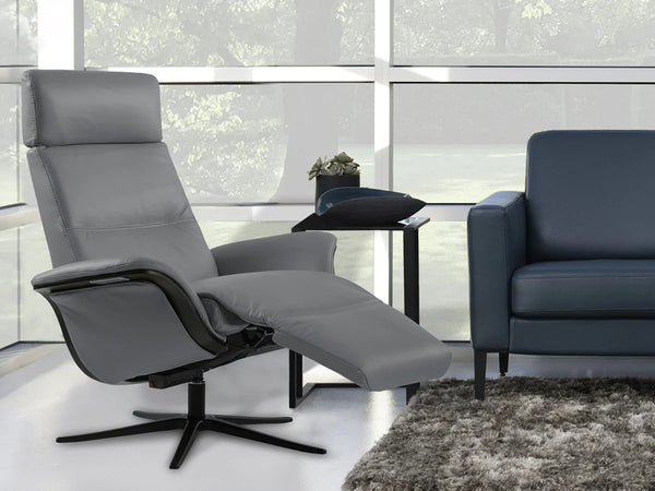 Space 5100 Power Recliner- Storm Leather/Ash Trim/Black Base - Chapin Furniture
