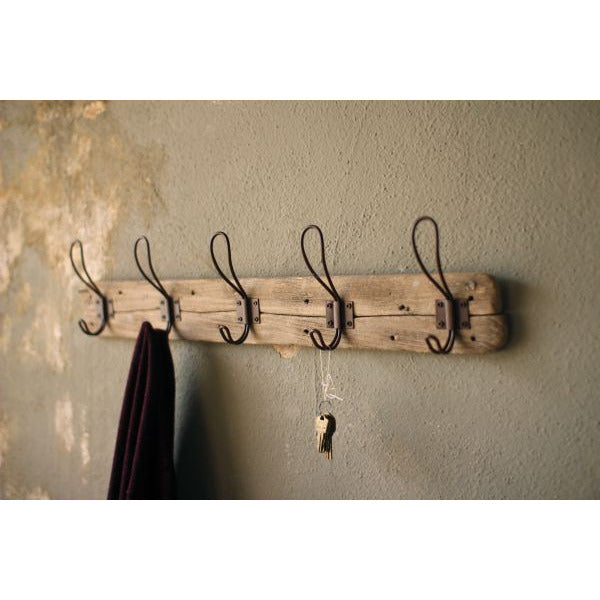 Recycled Wood Coat Rack with Rustic Hooks