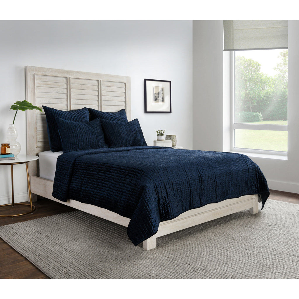 Bari Velvet Ocean Blue Quilt Set - Chapin Furniture