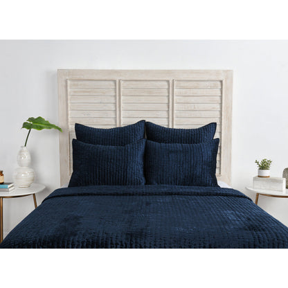 Bari Velvet Ocean Blue Quilt Set - Chapin Furniture