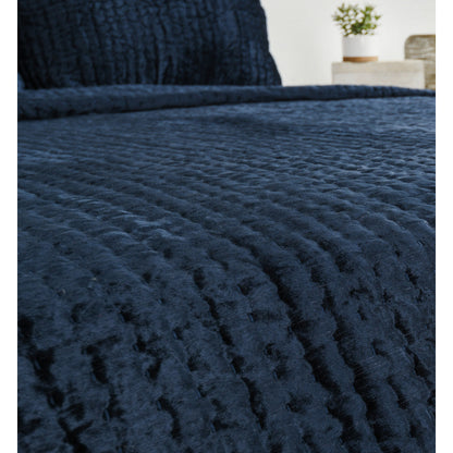 Bari Velvet Ocean Blue Quilt Set - Chapin Furniture