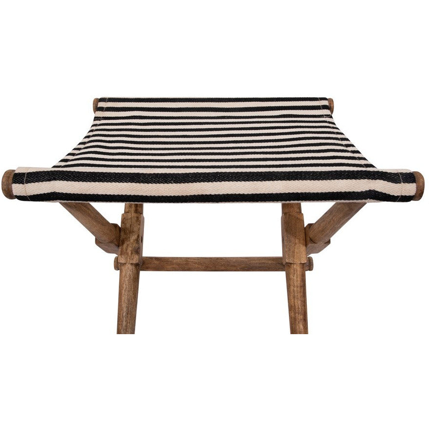 Mango Wood & Cotton Woven Striped Folding Stool - Chapin Furniture