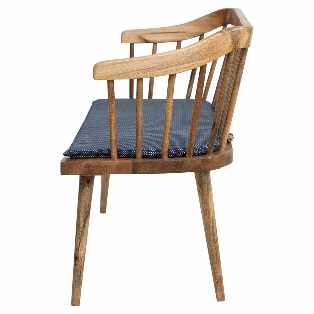 Mango Wood Bench w/ Printed Fabric Cushion - Thumbnail 5