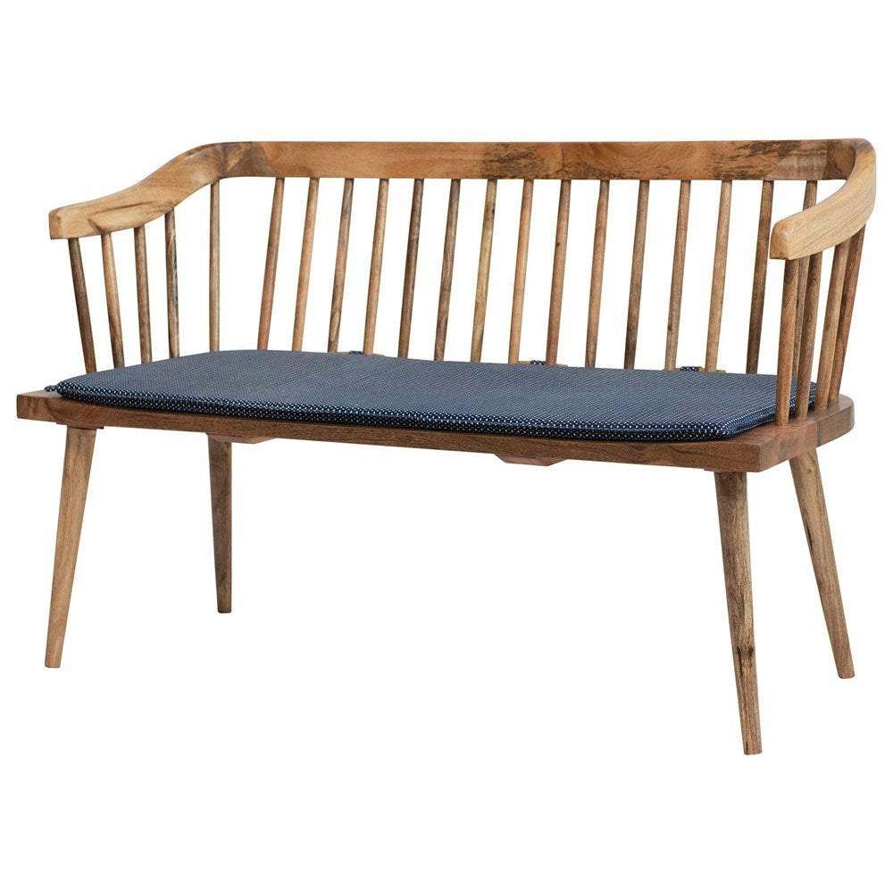 Mango Wood Bench w/ Printed Fabric Cushion - Thumbnail 2