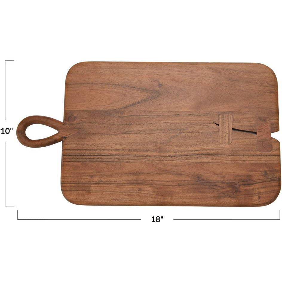 Acacia Wood Cheese/Cutting Board with Handle - Thumbnail 3