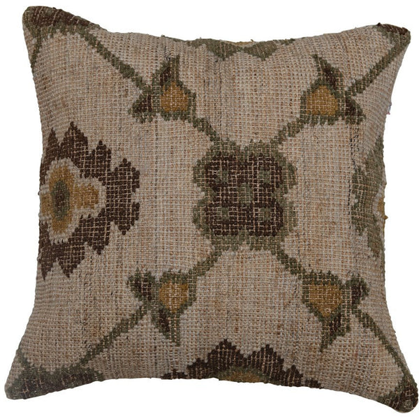Woven Jute, Wool & Cotton Kilim Pillow with Cotton Back, Multi Color - Chapin Furniture