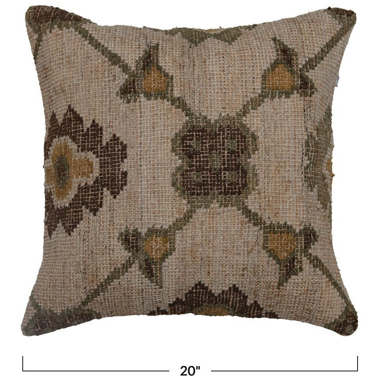 Woven Jute, Wool & Cotton Kilim Pillow with Cotton Back, Multi Color - Chapin Furniture