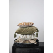 20" Square Quilted Cotton Velvet Pillow with Kantha Stitch & Tassels, Green - Chapin Furniture