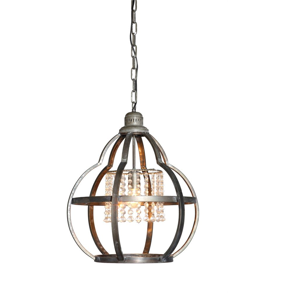 Round Metal Pendant Light With Crystals - Chapin Furniture