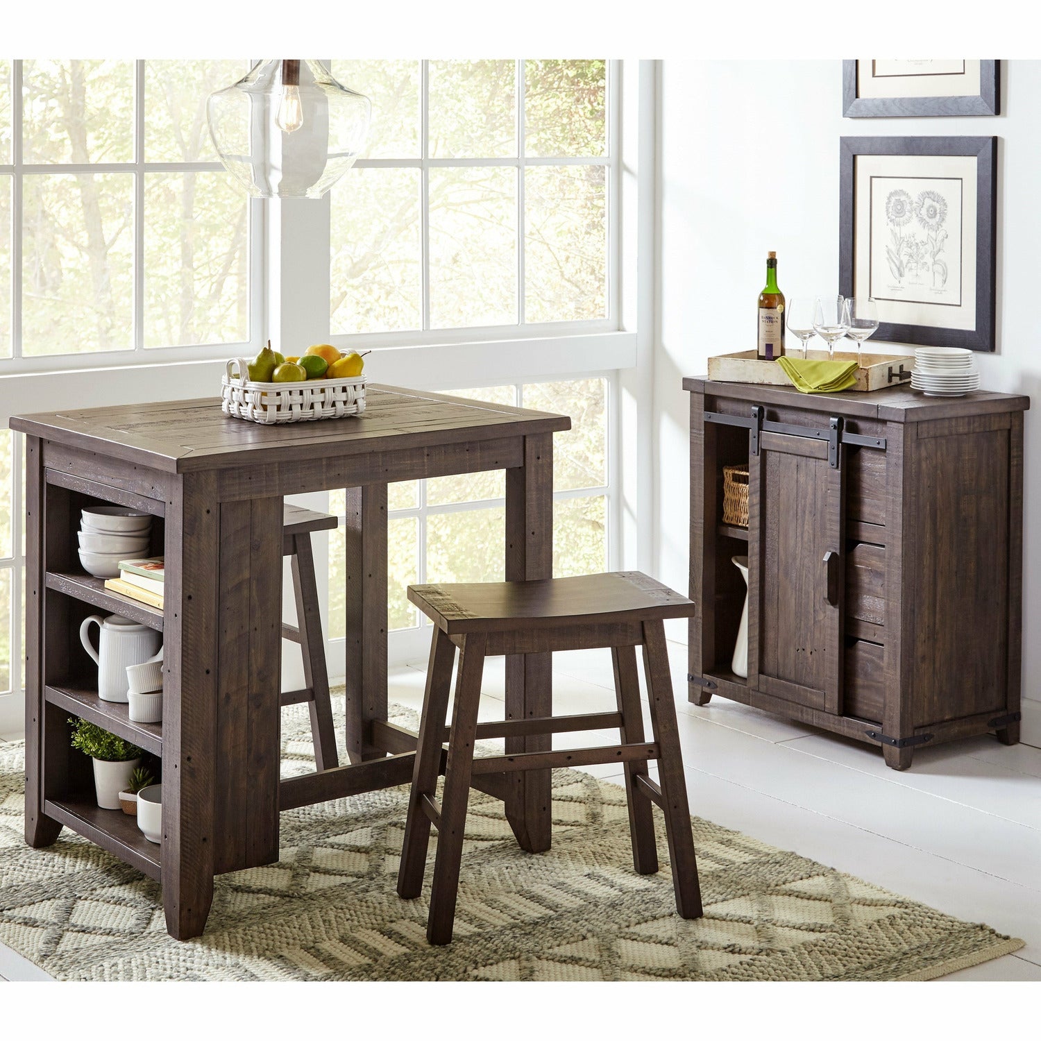 Madison County 3PC Counter Height dining With Shelves With 2 Saddle Stools- Multiple Color Options - Chapin Furniture