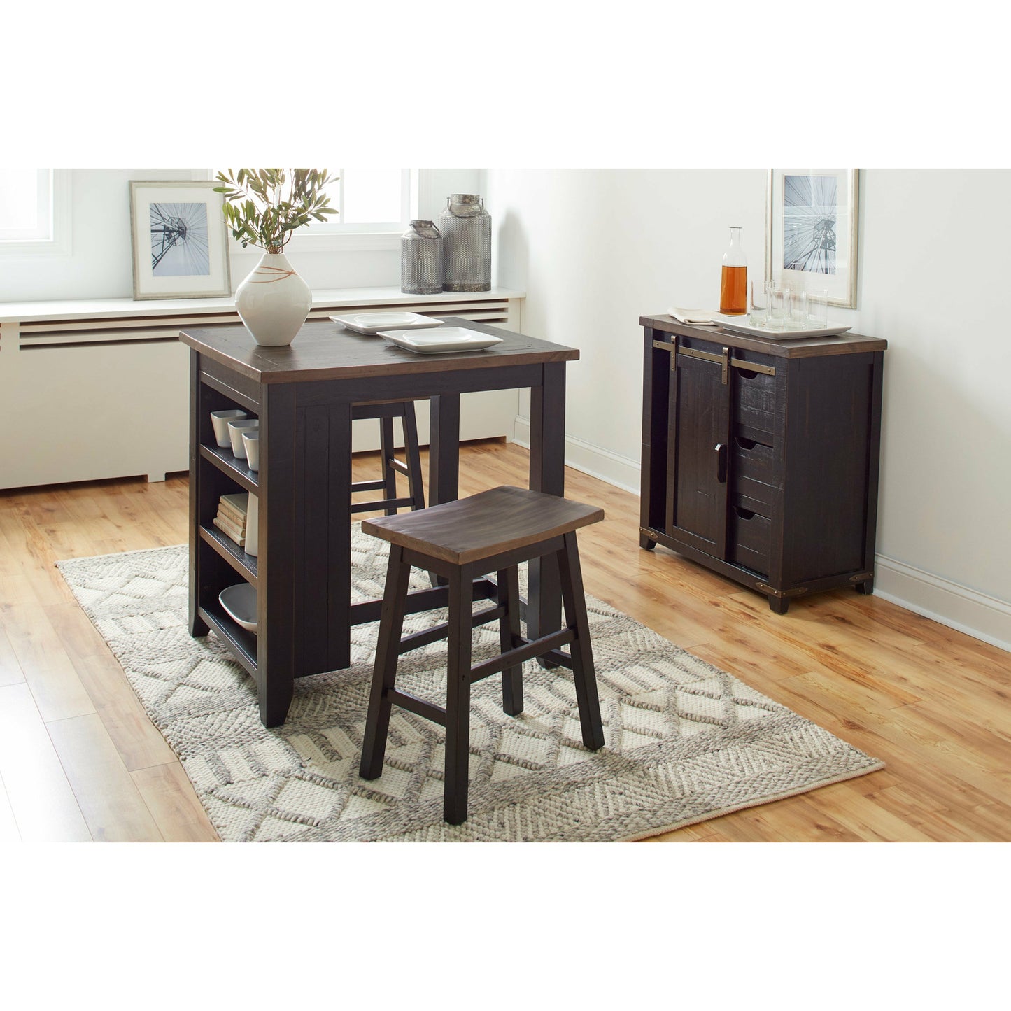 Madison County 3PC Counter Height dining With Shelves With 2 Saddle Stools- Multiple Color Options - Chapin Furniture