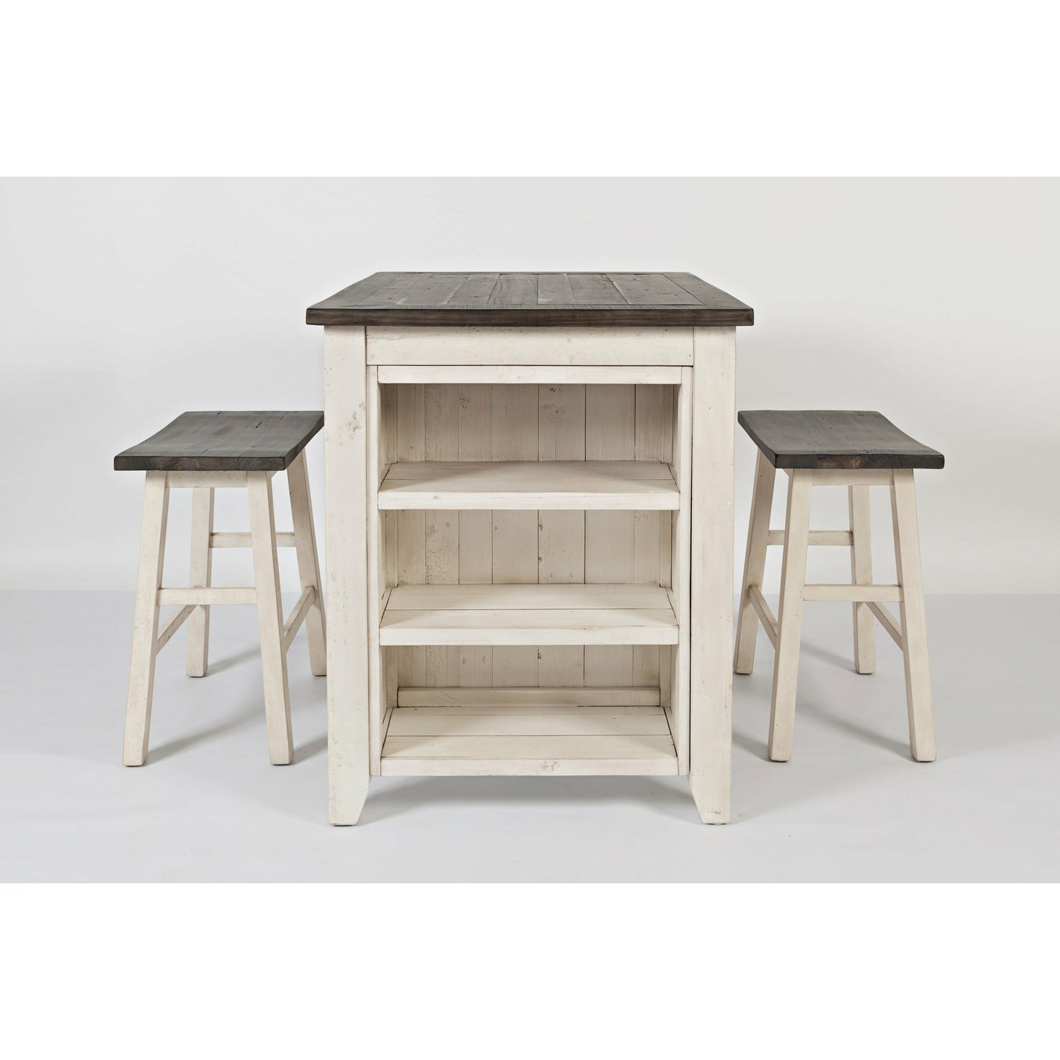 Madison County 3PC Counter Height dining With Shelves With 2 Saddle Stools- Multiple Color Options - Chapin Furniture