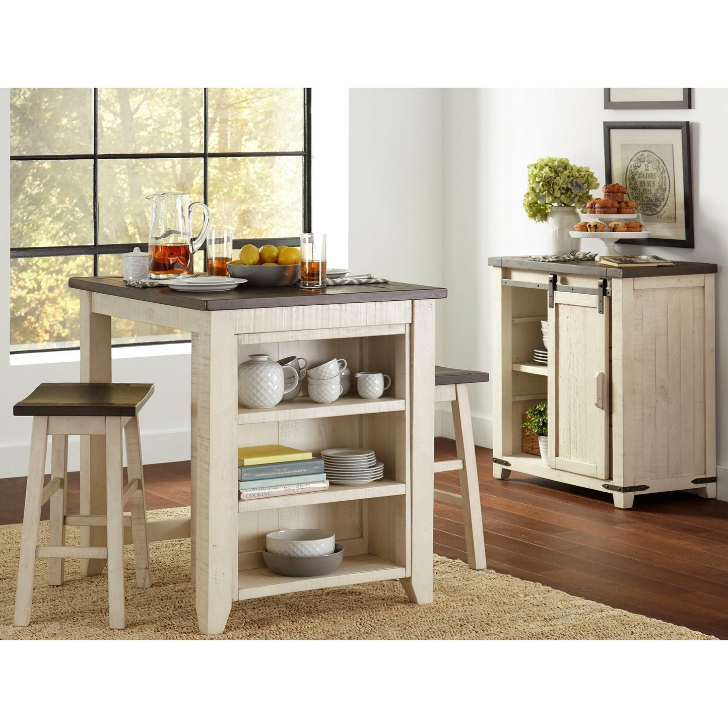 Madison County 3PC Counter Height dining With Shelves With 2 Saddle Stools- Multiple Color Options - Chapin Furniture