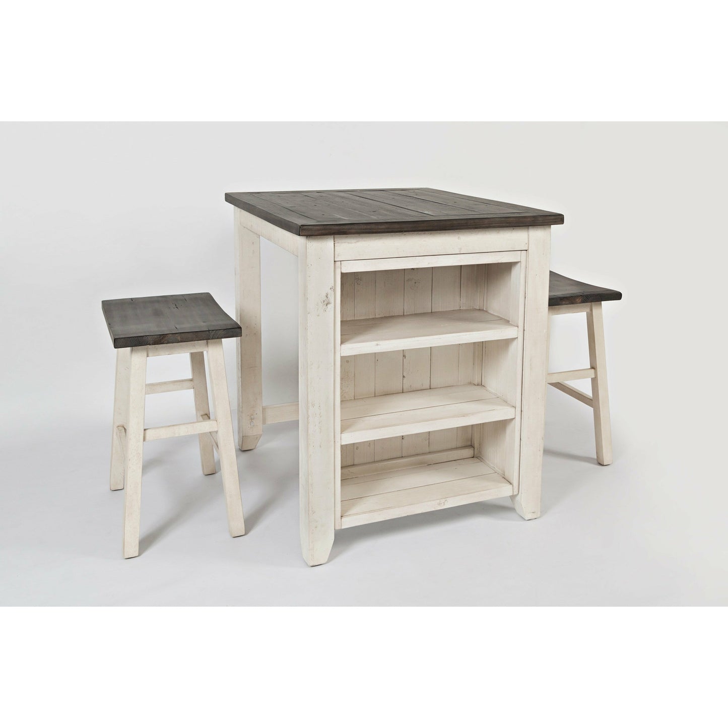 Madison County 3PC Counter Height dining With Shelves With 2 Saddle Stools- Multiple Color Options - Chapin Furniture