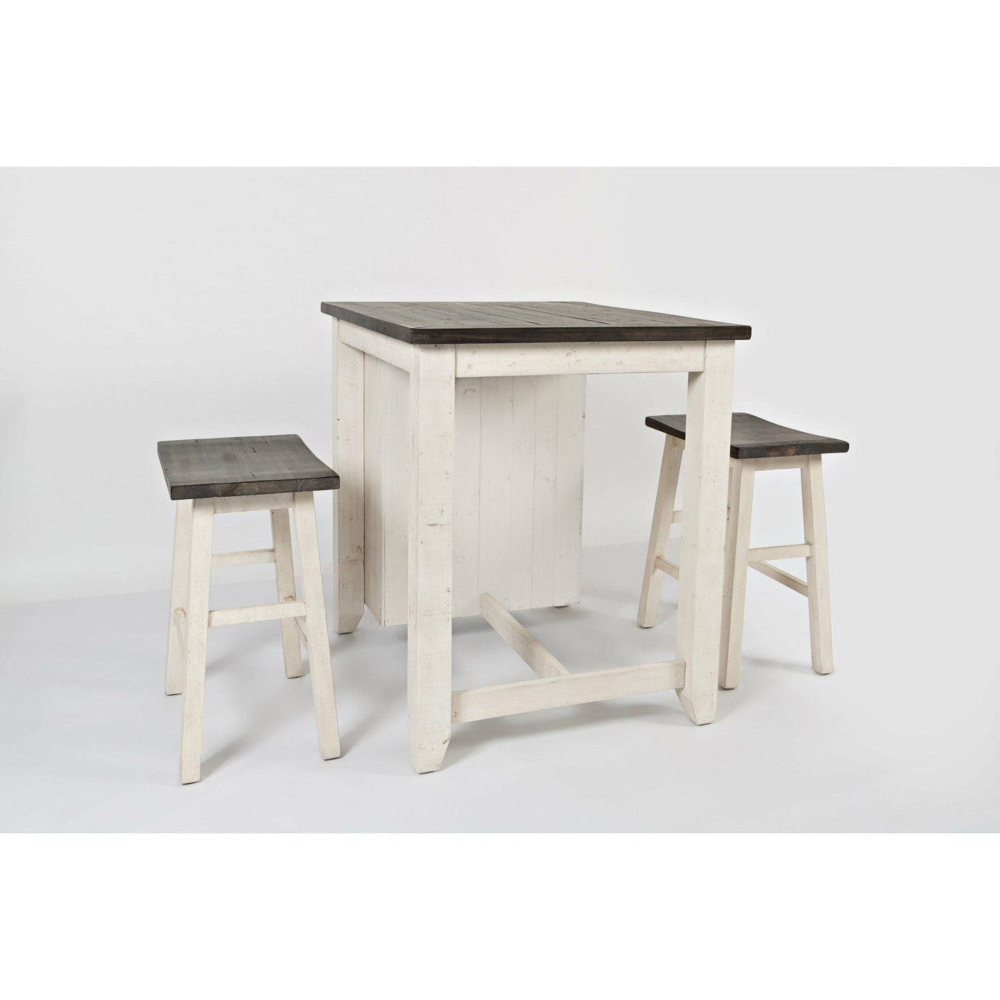Madison County 3PC Counter Height dining With Shelves With 2 Saddle Stools- Multiple Color Options - Chapin Furniture