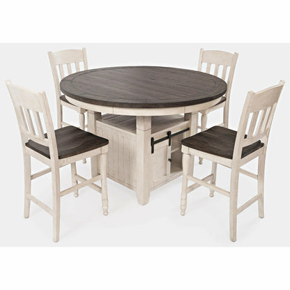 Madison County Counter Table With Storage Base WITH 6 Ladderback Counter Stools - Chapin Furniture
