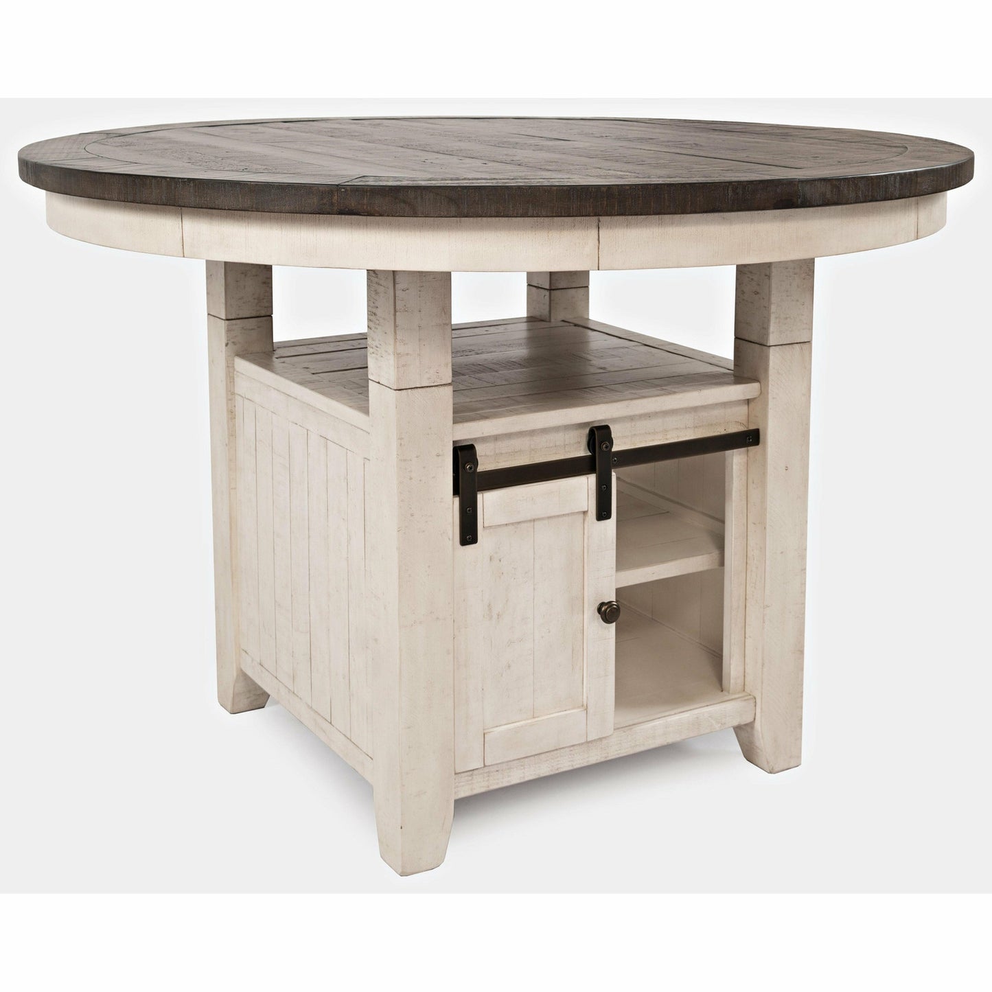 Madison County Counter Table With Storage Base WITH 6 Ladderback Counter Stools - Chapin Furniture