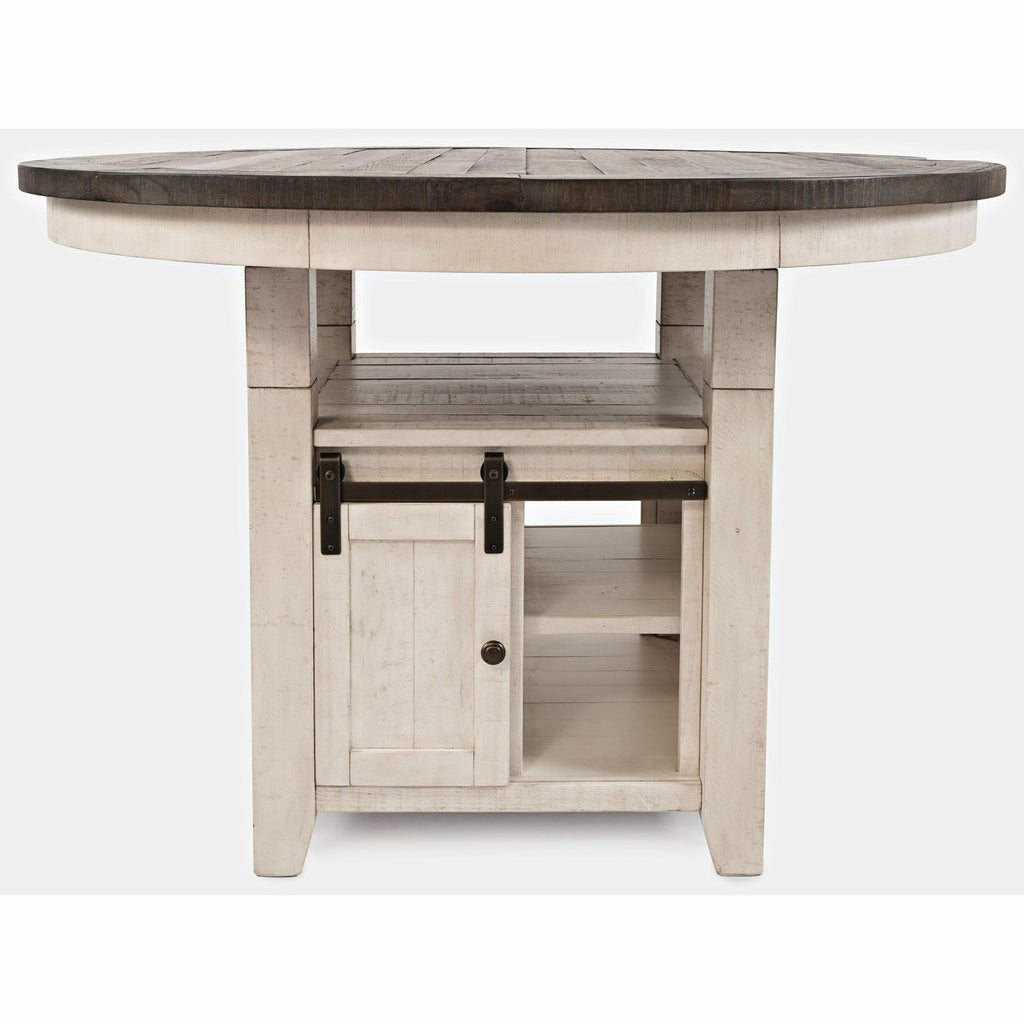 Madison County Counter Table With Storage Base WITH 6 Ladderback Counter Stools - Chapin Furniture