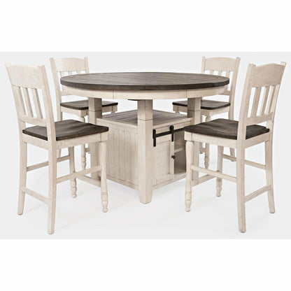 Madison County Counter Table With Storage Base WITH 6 Ladderback Counter Stools - Chapin Furniture