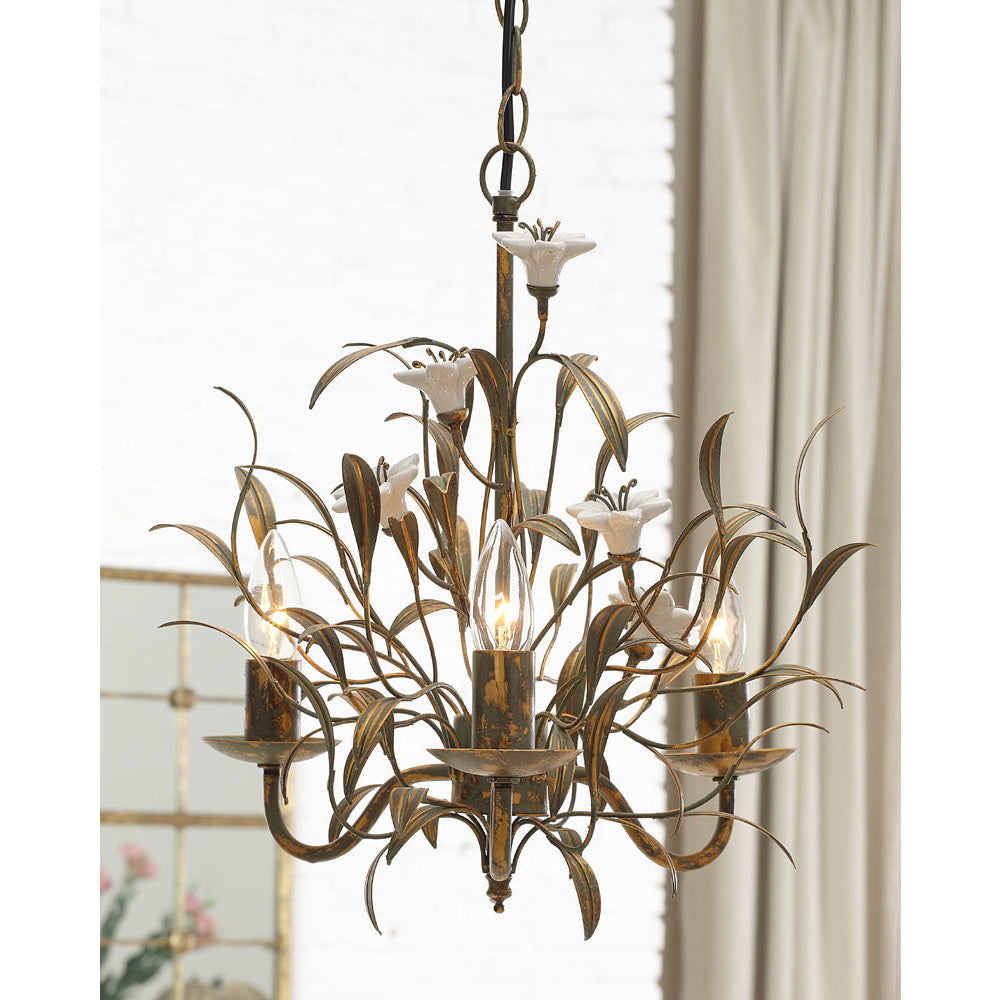 Metal Electrical Chandelier with Ceramic Flowers - Chapin Furniture