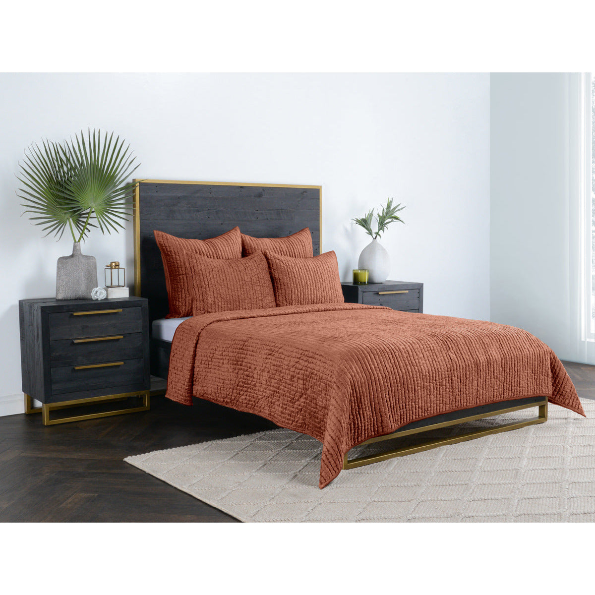 Bari Velvet Terra Cotta Quilt Set - Chapin Furniture